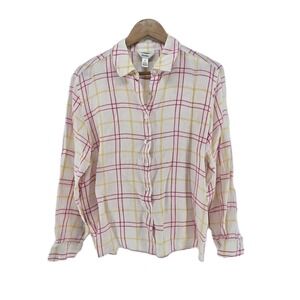 Talbots 100% Irish‎ Linen Blouse Woman's Size 14 Madras Preppy Button Up